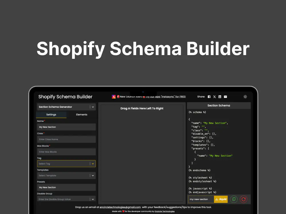 Shopify Schema Builder Tool screenshot